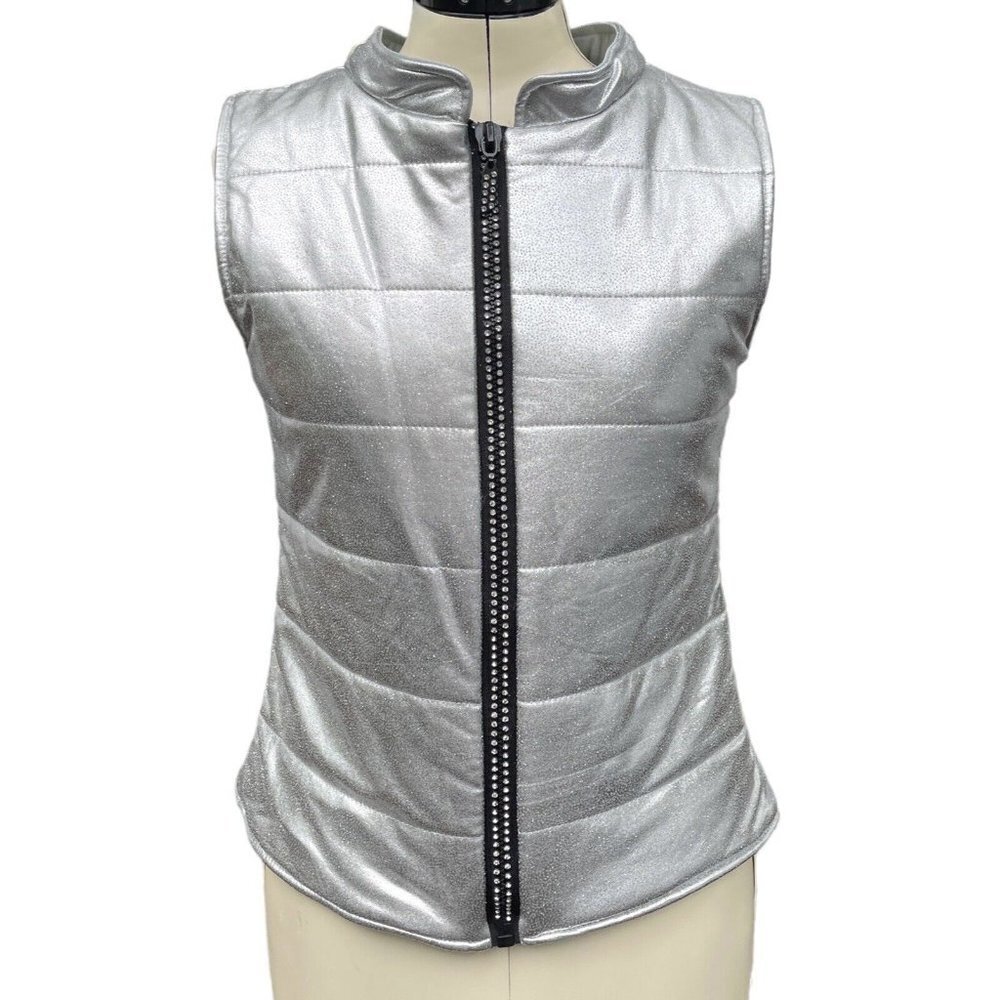 tenth house Silver Glitter Puffer Vest Small Adult Rhinestone Zip Dance Tap Jazz